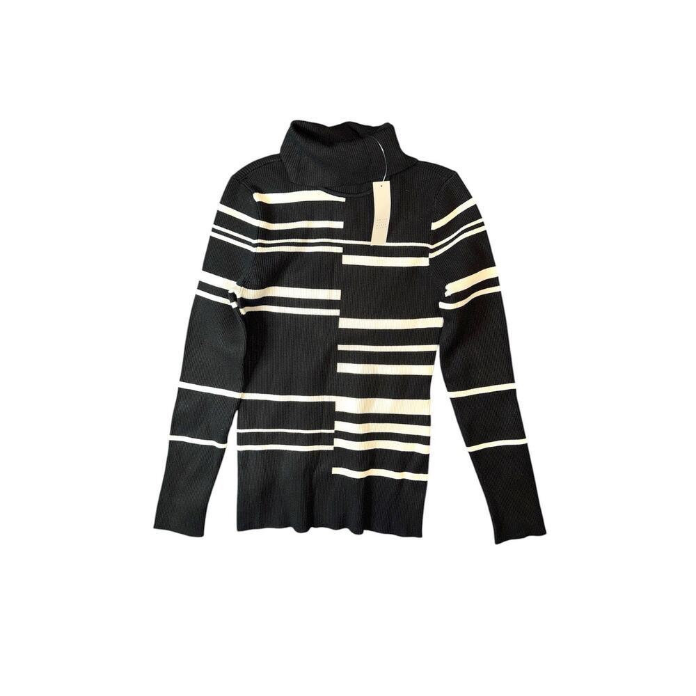 White House Black Market Pullover Striped Sweater Black $89 - Size Medium NWT